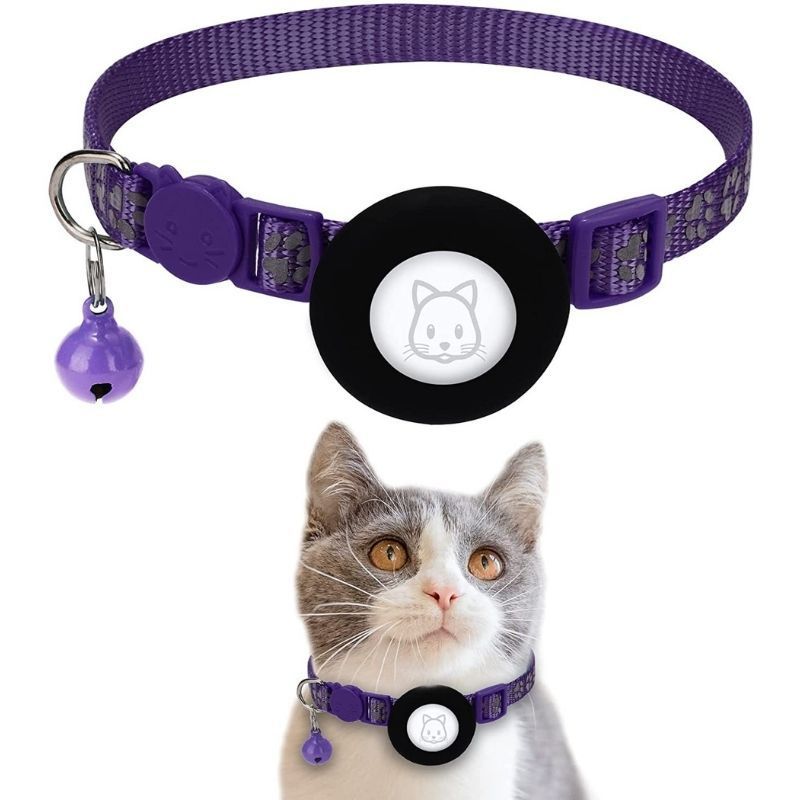 Purple Reflective Cat Collar with Air Tag Holder & Bell