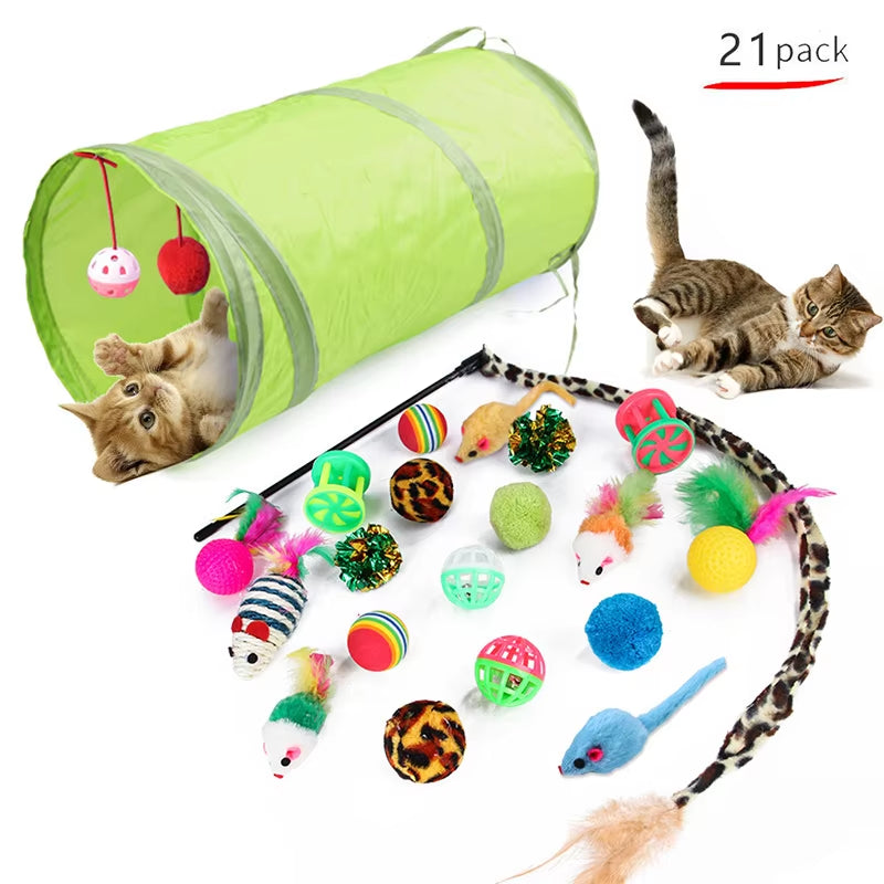 Cat Toy Combination Set, Cat Toy, Funny Cat Stick, Sisal Mouse, Bell Ball and Cat Tunnel