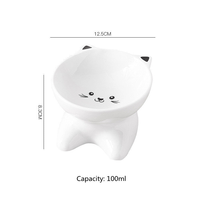 Black 2 in 1 feeding or drinking / water bowl - Cute Cat Face Shaped Ceramic Cat Food Bowls