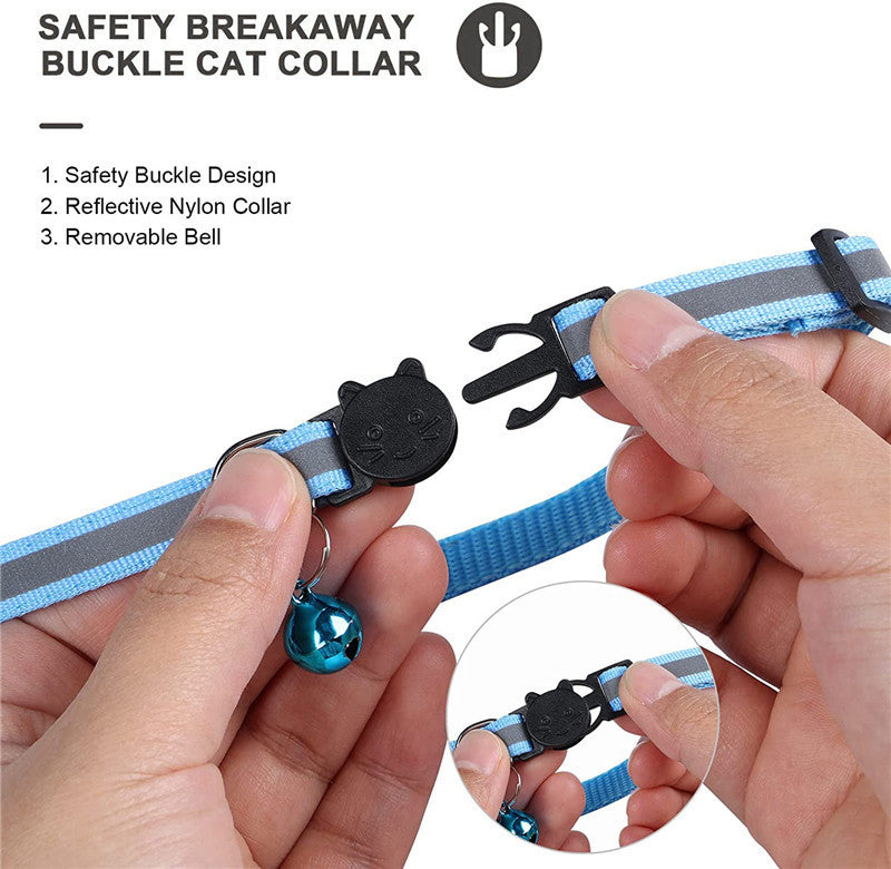Breakaway Safety Buckle Details Reflective Cat Collar with Air Tag Holder & Bell