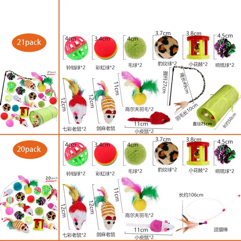 Cat Toy Combination Set, Cat Toy, Funny Cat Stick, Sisal Mouse, Bell Ball and Cat Tunnel