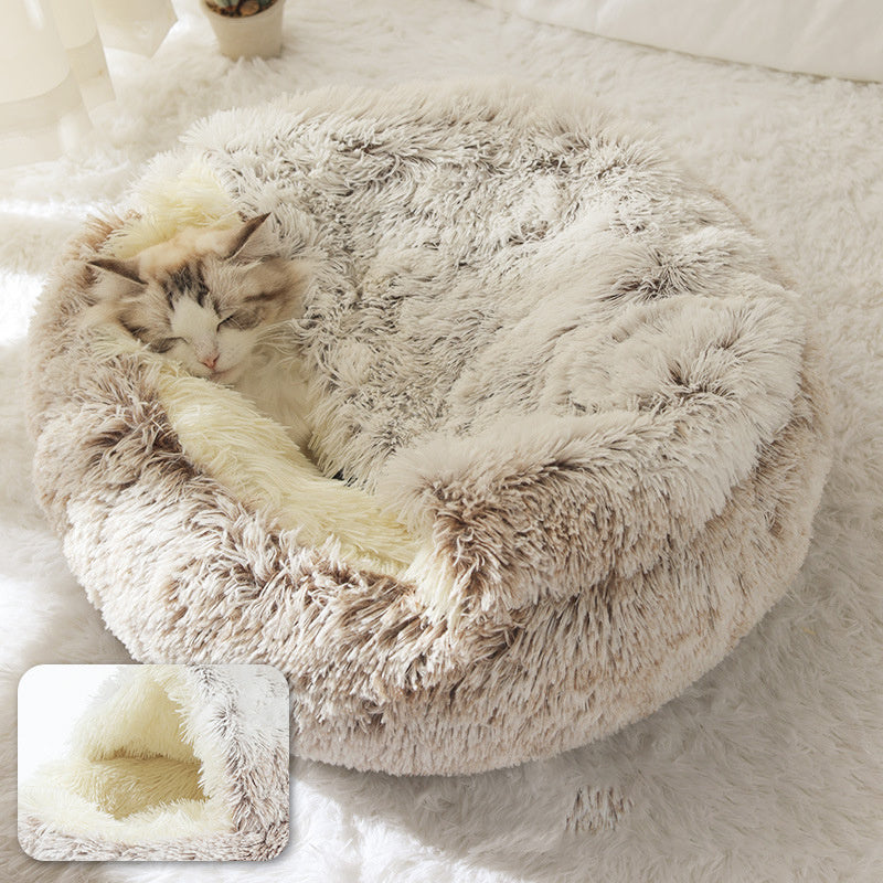 Coffee plush pet bed nest cave
