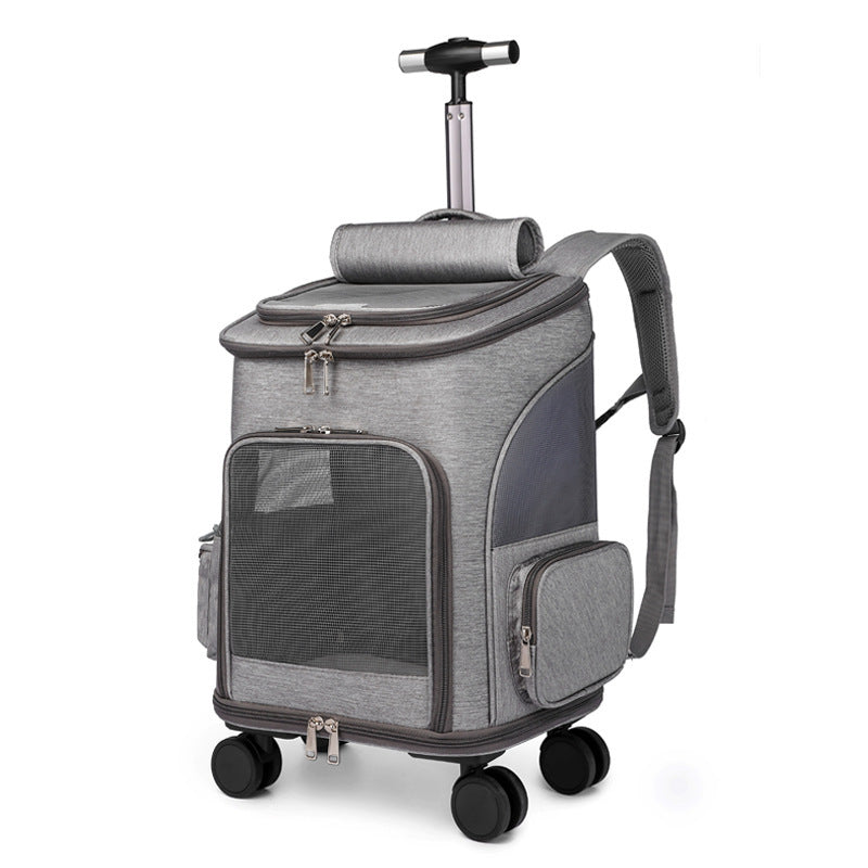 Light Grey Portable Folding Pet Trolley Backpack