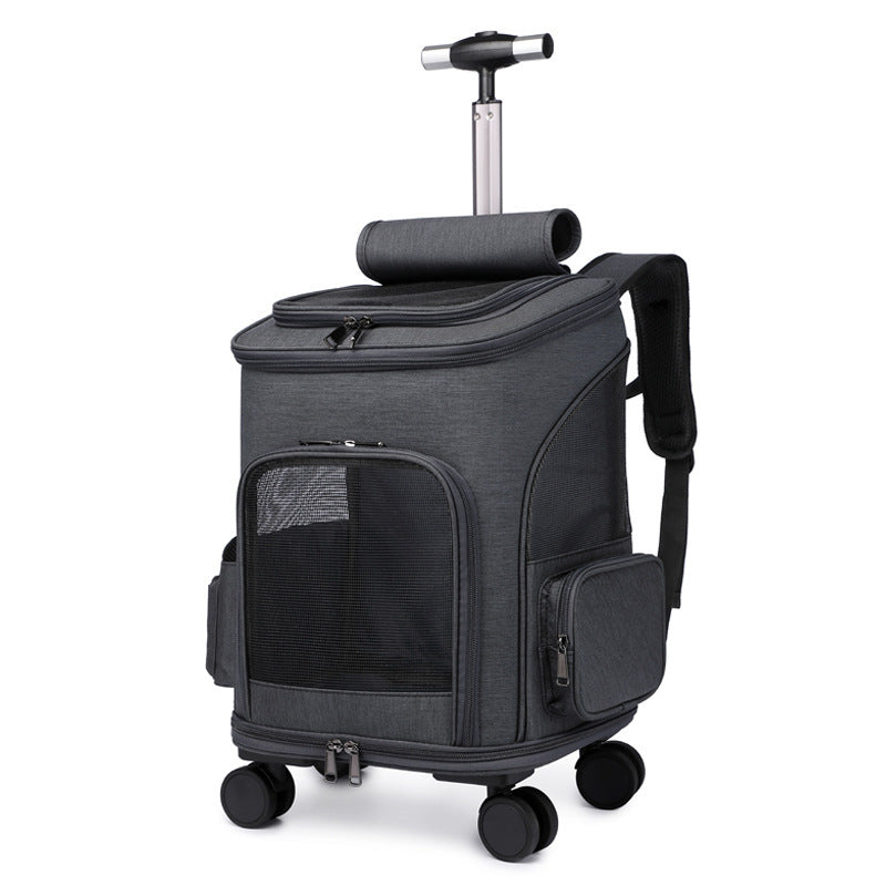 Dark Grey Portable Folding Pet Trolley Backpack