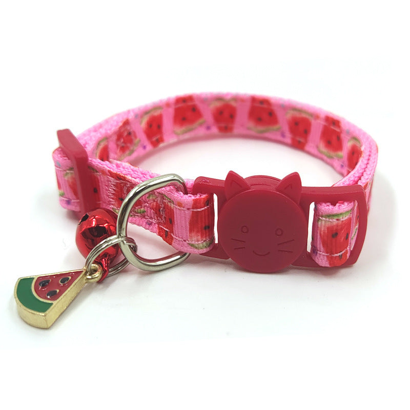 Pink Watermelon Safety Cat Collar with Cute Fruits Print and Bell