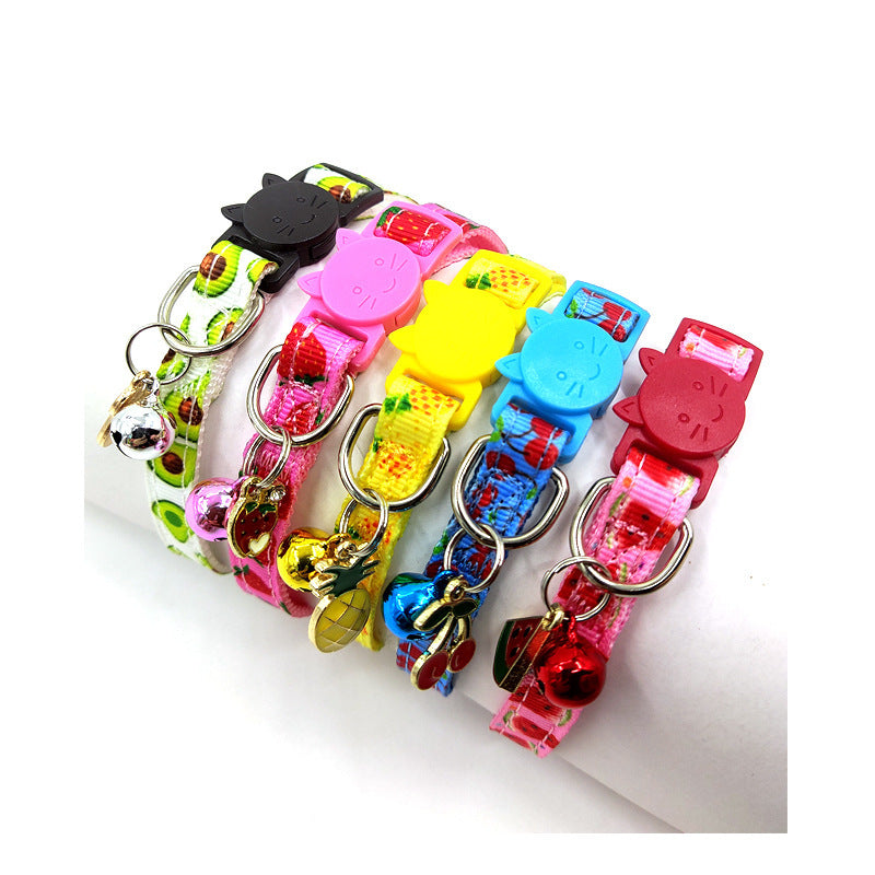 Variety of Colours Safety Cat Collar with Cute Fruits Print and Bell