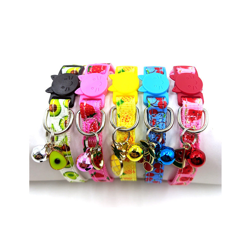 Variety of Charms Safety Cat Collar with Cute Fruits Print and Bell