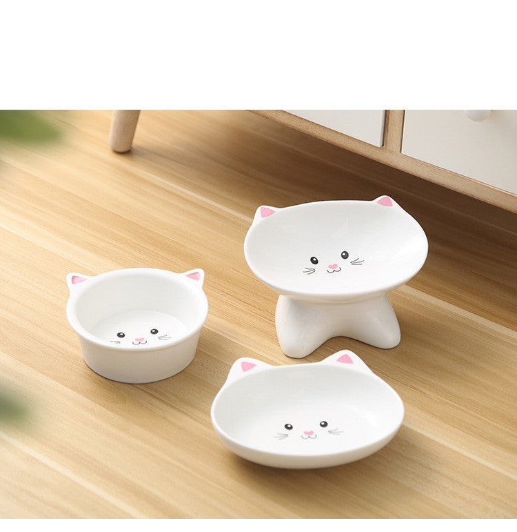 Pink three piece set - Cute Cat Face Shaped Ceramic Cat Food Bowls