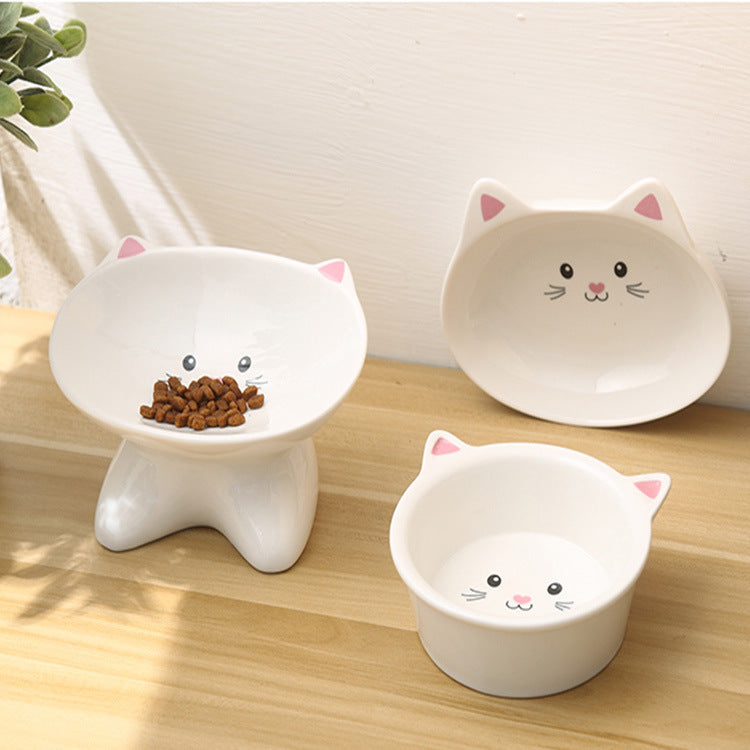 Pink three piece set - Cute Cat Face Shaped Ceramic Cat Food Bowls