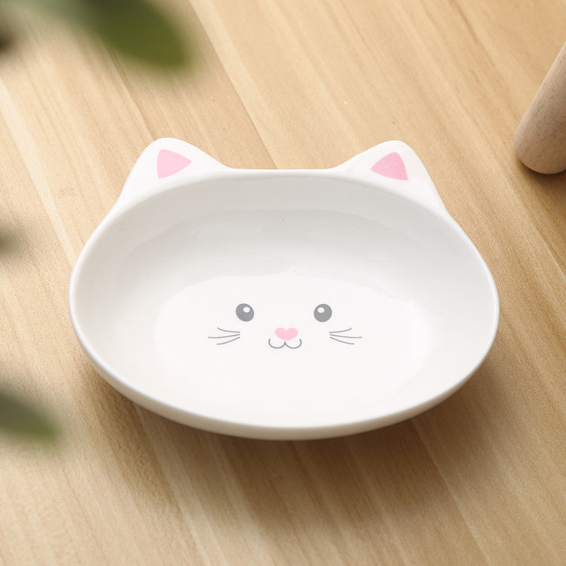 Pink feeding bowl - Cute Cat Face Shaped Ceramic Cat Food Bowls
