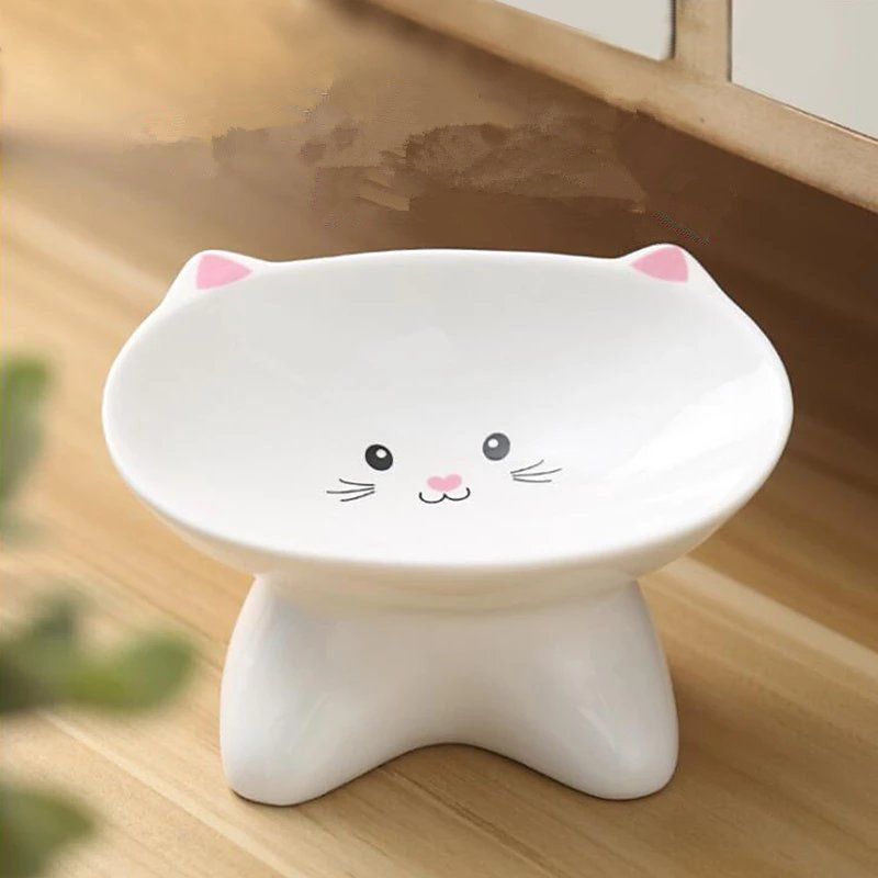Pink 2 in 1 feeding or drinking / water bowl - Cute Cat Face Shaped Ceramic Cat Food Bowls