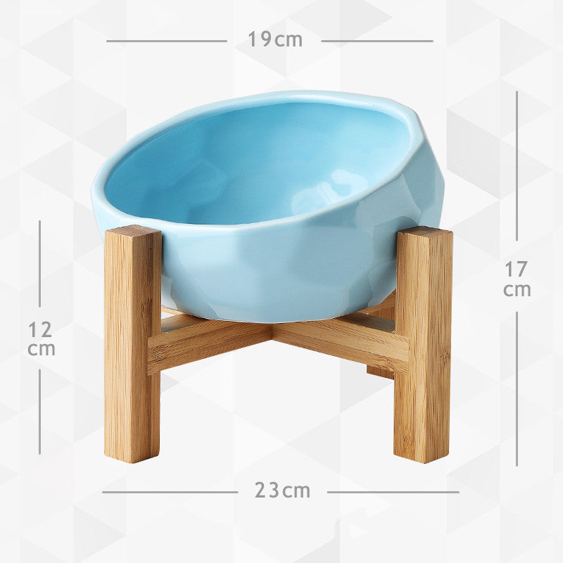 Dimensions Large Blue Diamond Shaped Design High-Foot Cat Bowl