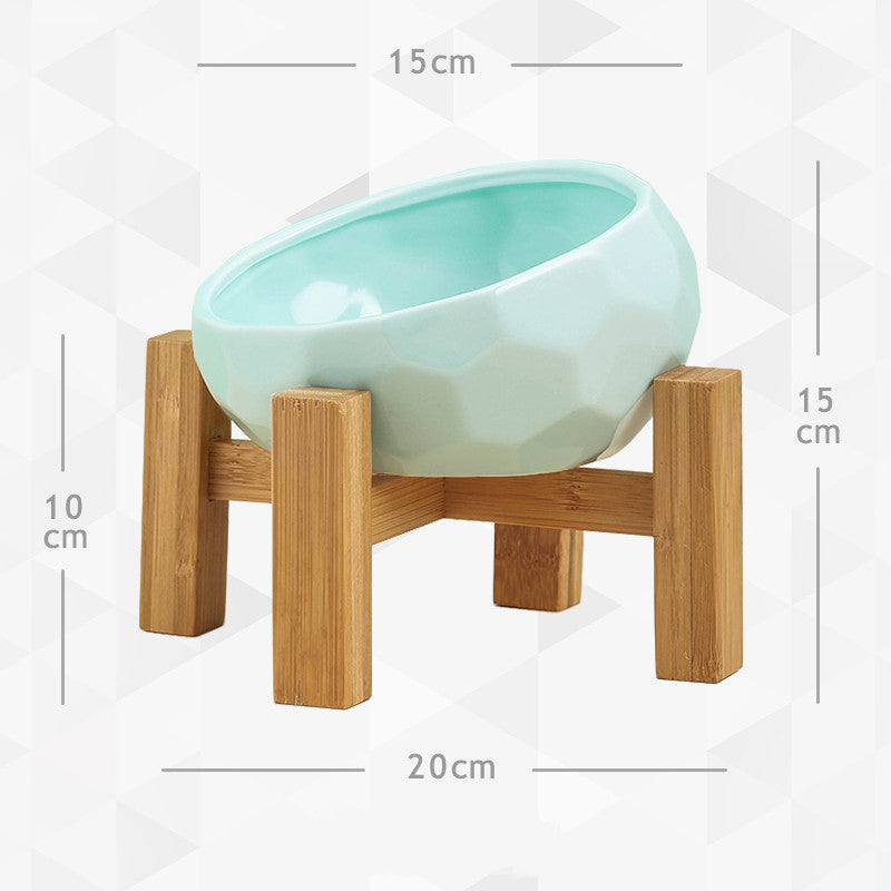 Dimensions Small Blue Diamond Shaped Design High-Foot Cat Bowl
