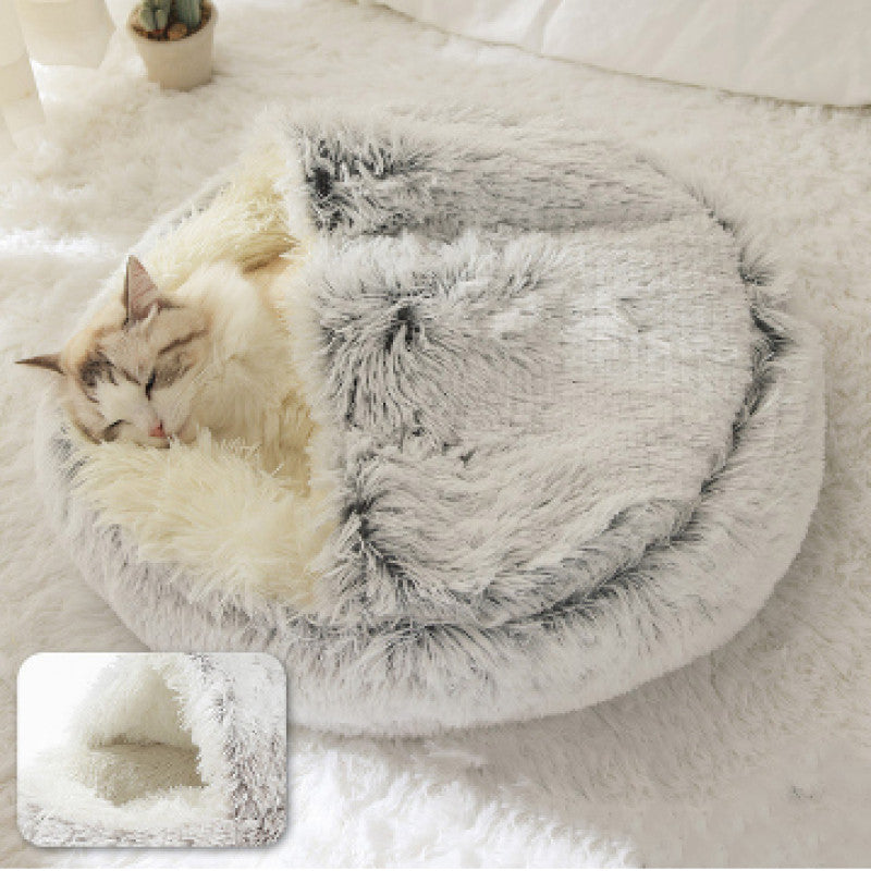 Grey plush pet bed nest