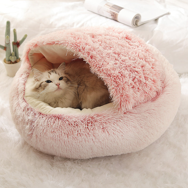 Pink velvet pet bed nest cave