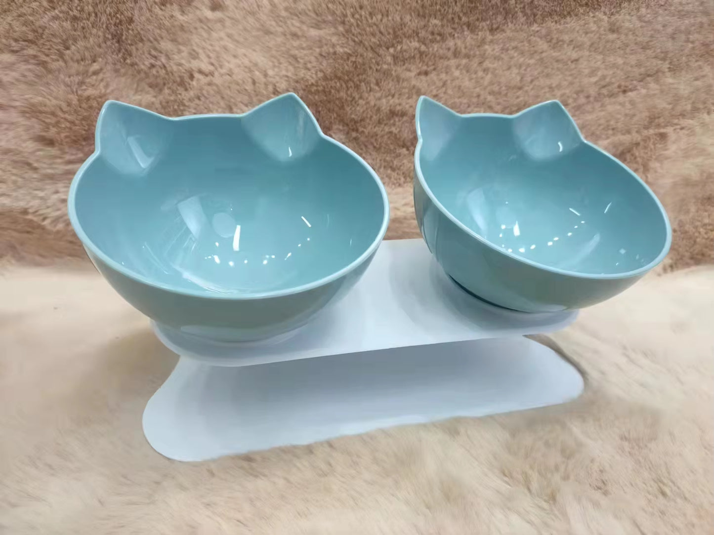 Blue Non-Slip Double Cat Bowl Pet Water Food Inclination Stand Cats Kitten Feeder Feeding Bowl