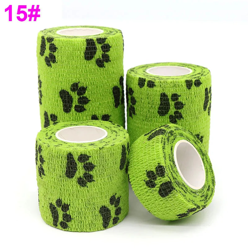 Dog Claw Green Printed Self-Adhesive Elastic Bandage 4.8M Colourful Wrap Tape for Pet First Aid Kit