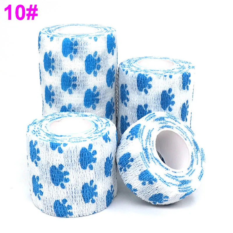Cat Claw White Printed Self-Adhesive Elastic Bandage 4.8M Colourful Wrap Tape for Pet First Aid Kit