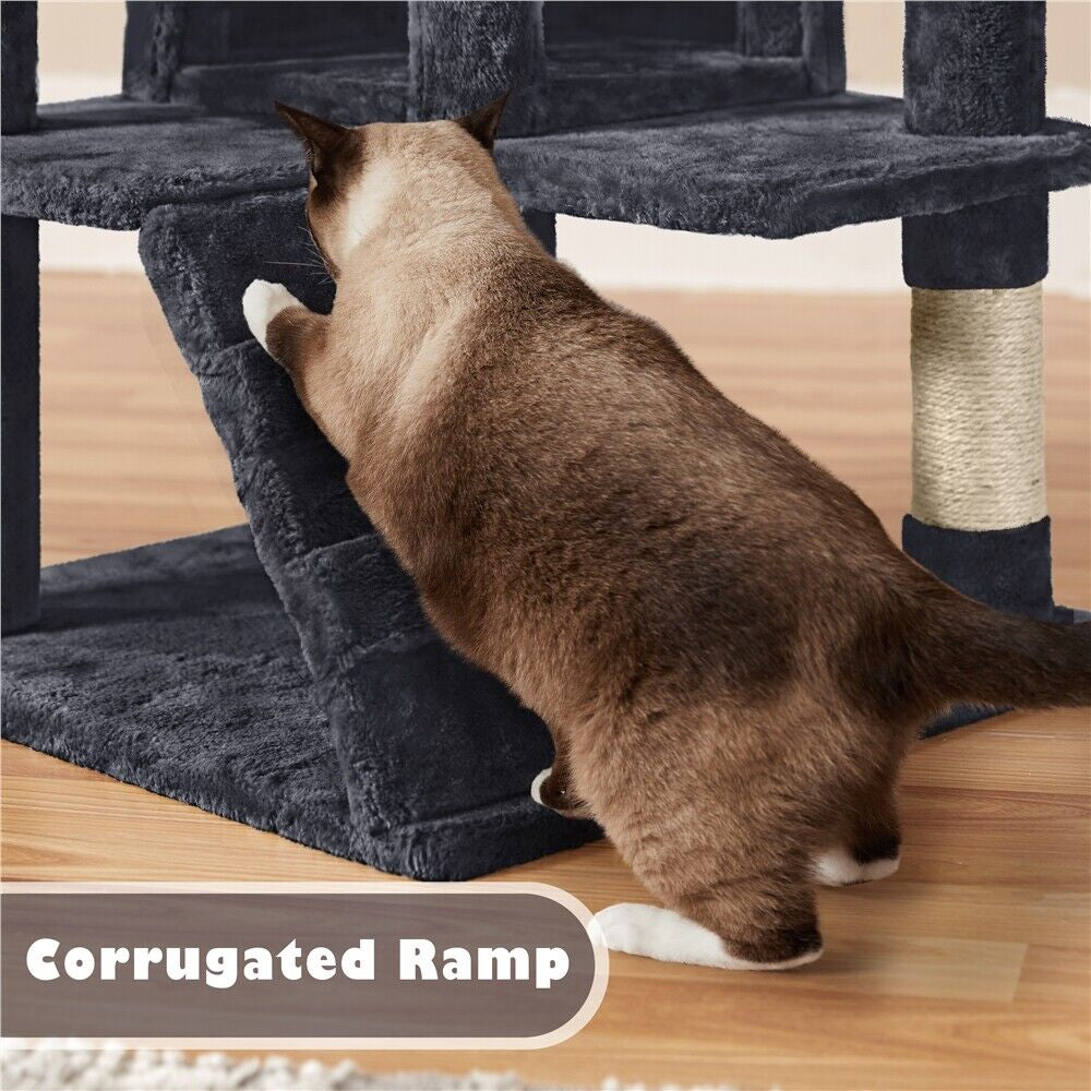 Grey Tree Cat Tower Cat Condo with Scratching Posts & Ladder for Cats Kittens
