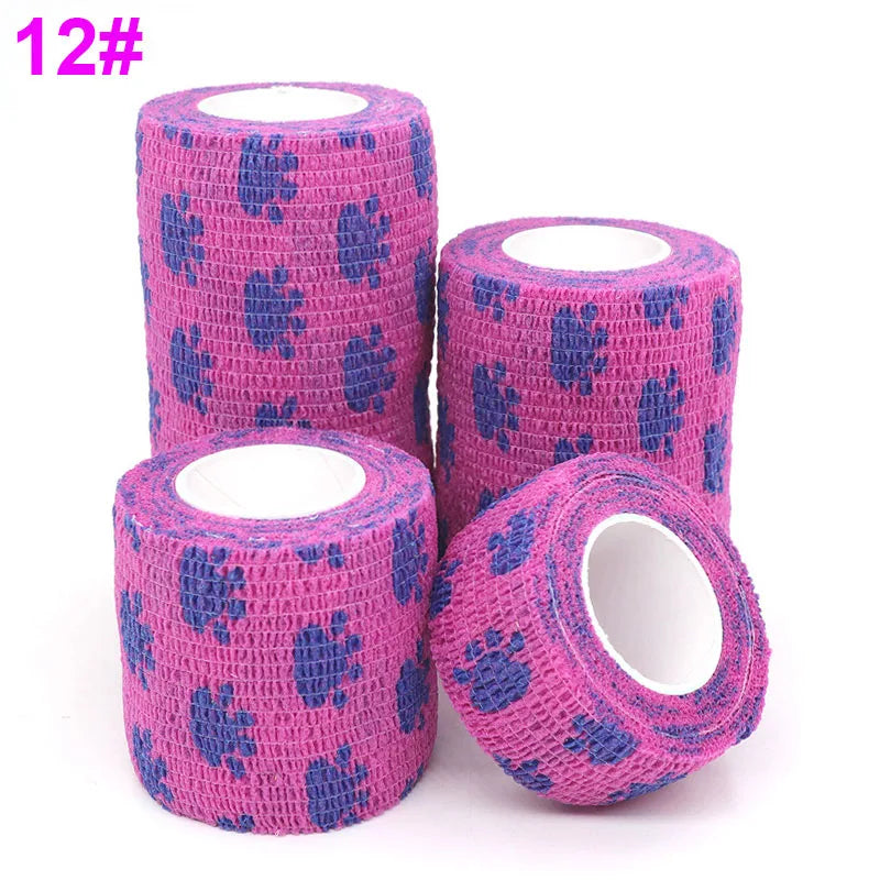 Cat Claw Pink Printed Self-Adhesive Elastic Bandage 4.8M Colourful Wrap Tape for Pet First Aid Kit