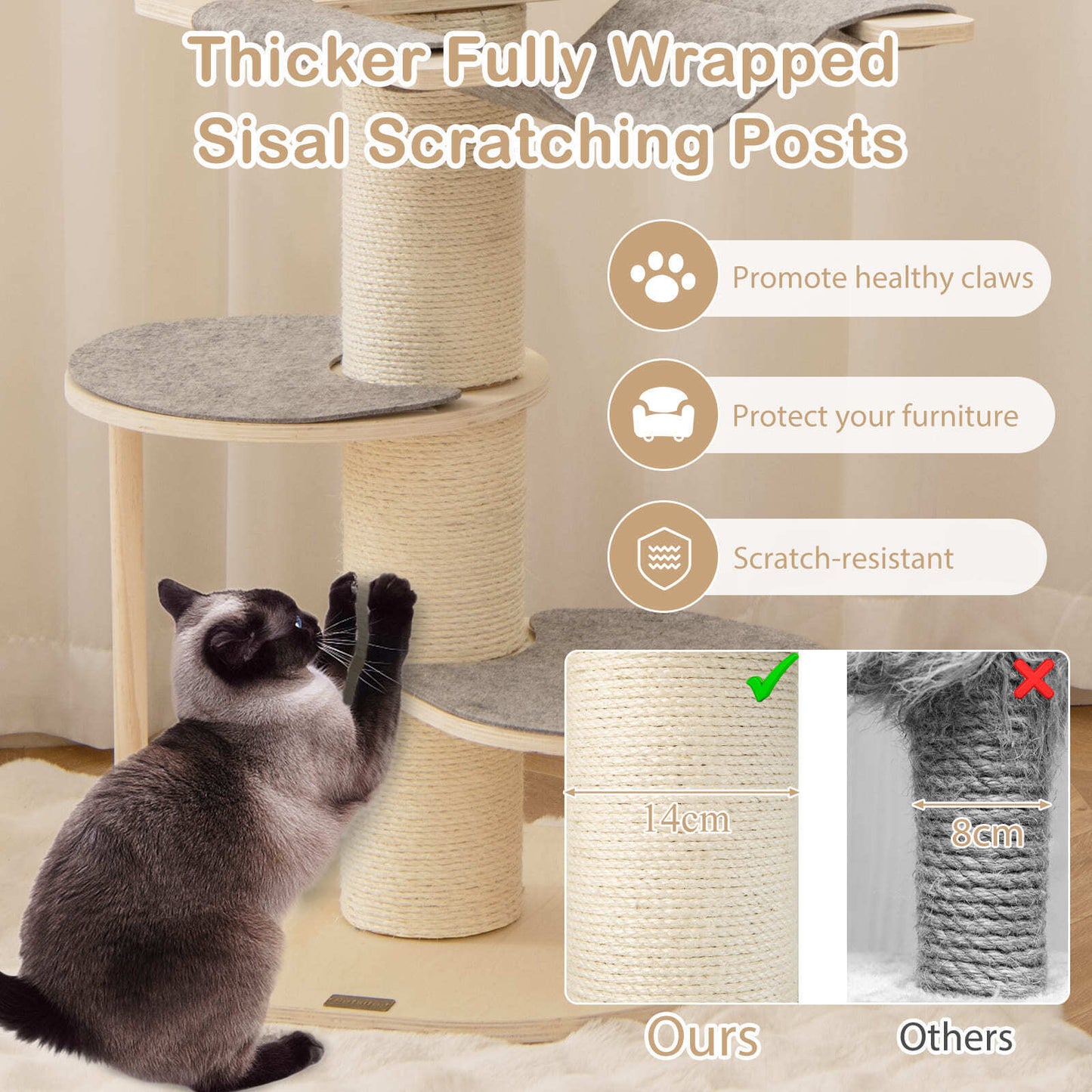 COSTWAY Indoor Cat Tree 120 CM Multi-Layer Cat Tower with Hammock SVE10172GRPV