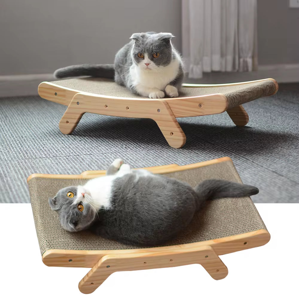 Wooden 3 in 1 Cat Scratcher Detachable Lounge Bed Scratching Post for Cats