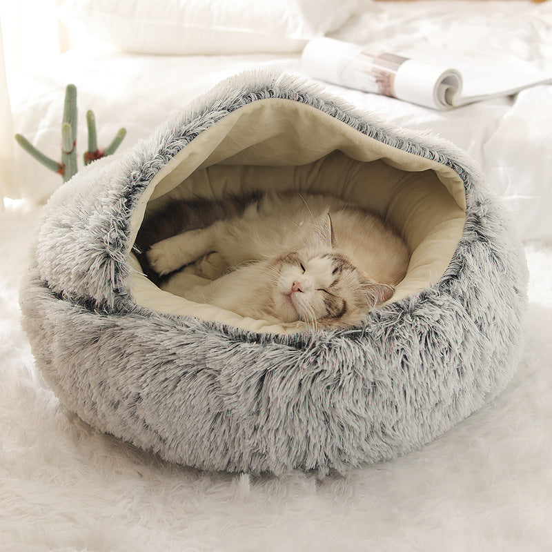 Grey velvet pet bed nest
