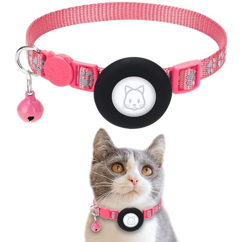 Rose Red Reflective Cat Collar with Air Tag Holder & Bell