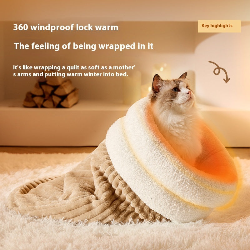 Brown Warm & Comfortable Cat Sleeping Bag Cat Bed
