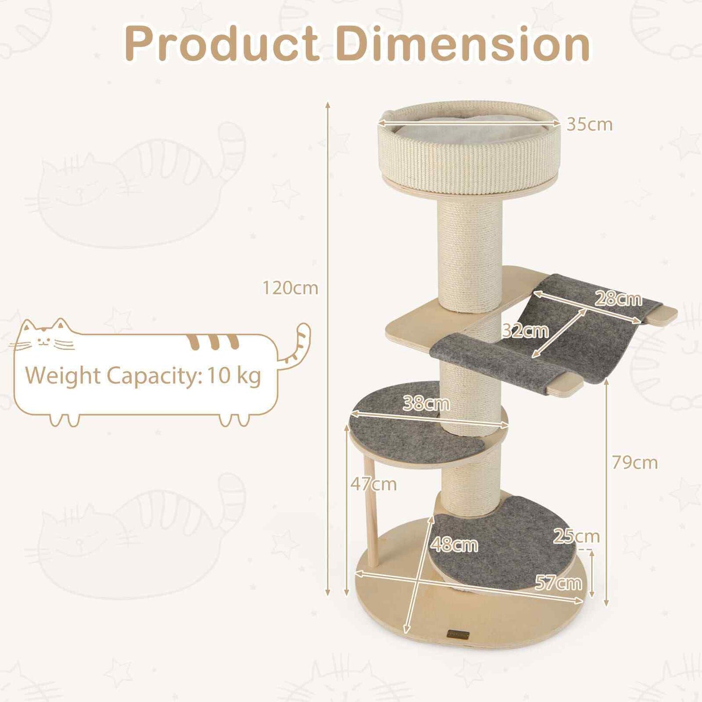 COSTWAY Indoor Cat Tree 120 CM Multi-Layer Cat Tower with Hammock