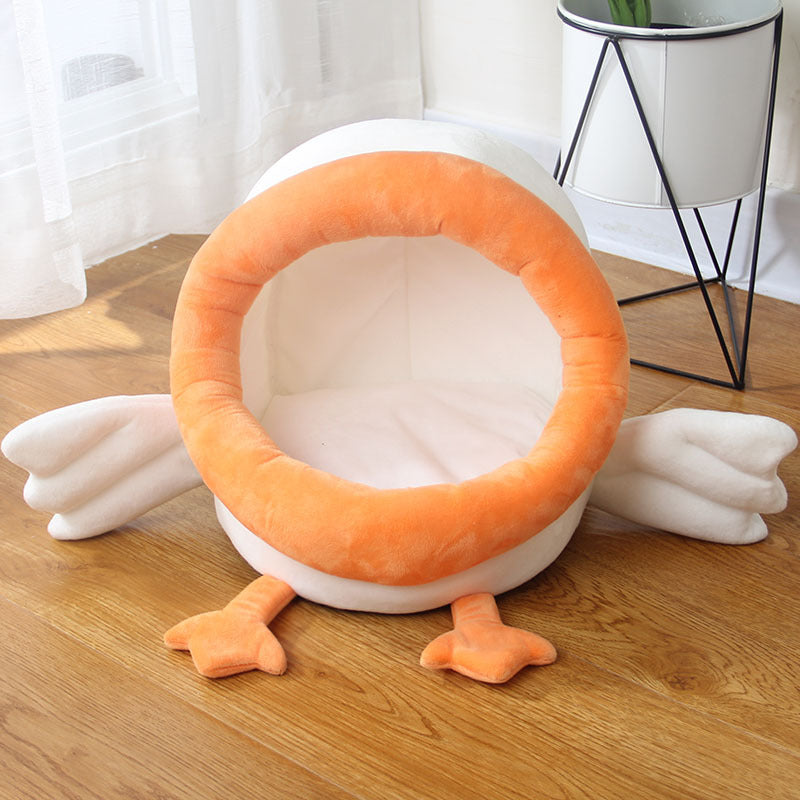 Little Flying Duck Cat Igloo - Yellow and Orange Cosy Indoor Cat Bed