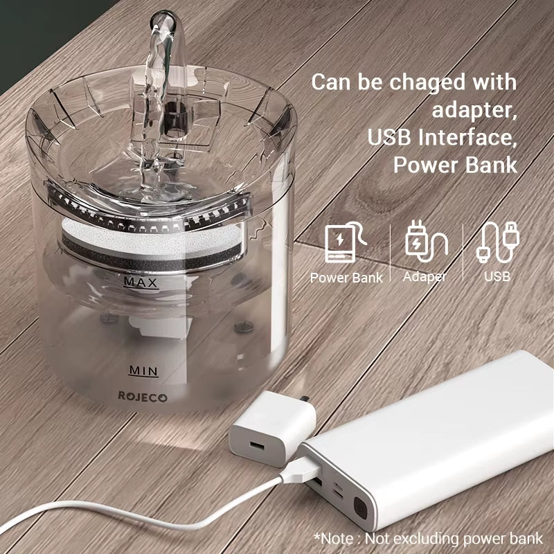 Charging Options of the Automatic Cat Water Fountain, Dispenser with Auto Sensor and Accessories