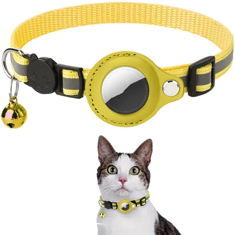 Yellow Reflective Cat Collar with Air Tag Holder & Bell