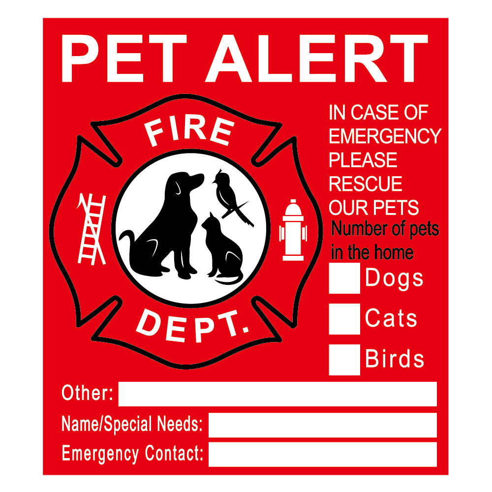 Red Pet Safety Alert Fire Rescue Stickers