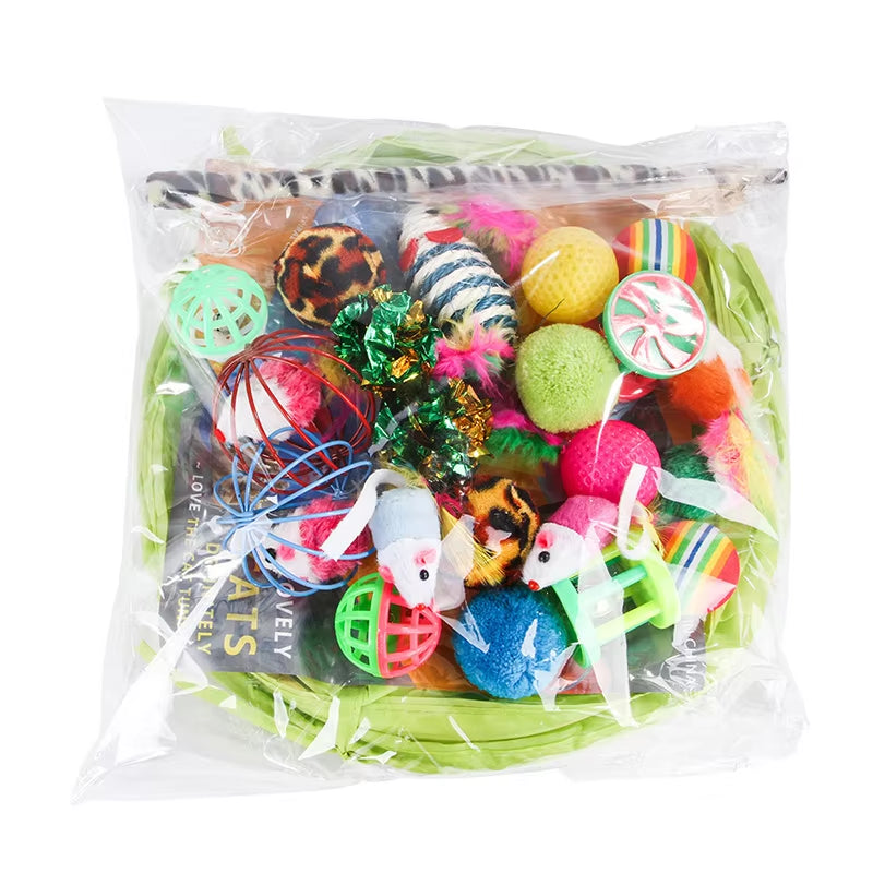 Cat Toy Combination Set, Cat Toy, Funny Cat Stick, Sisal Mouse, Bell Ball and Cat Tunnel
