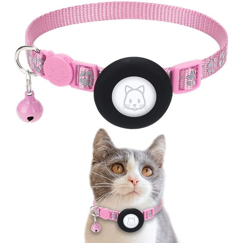 Pink Reflective Cat Collar with Air Tag Holder & Bell