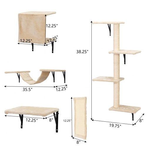 Dimensions Beige Multi-Level Cat Wall Furniture With Scratch Board Wall Mounted Cat Tree