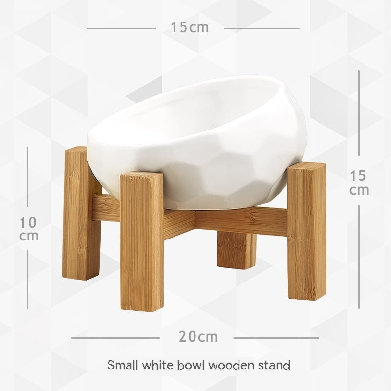 Dimensions Small White Diamond Shaped Design High-Foot Cat Bowl