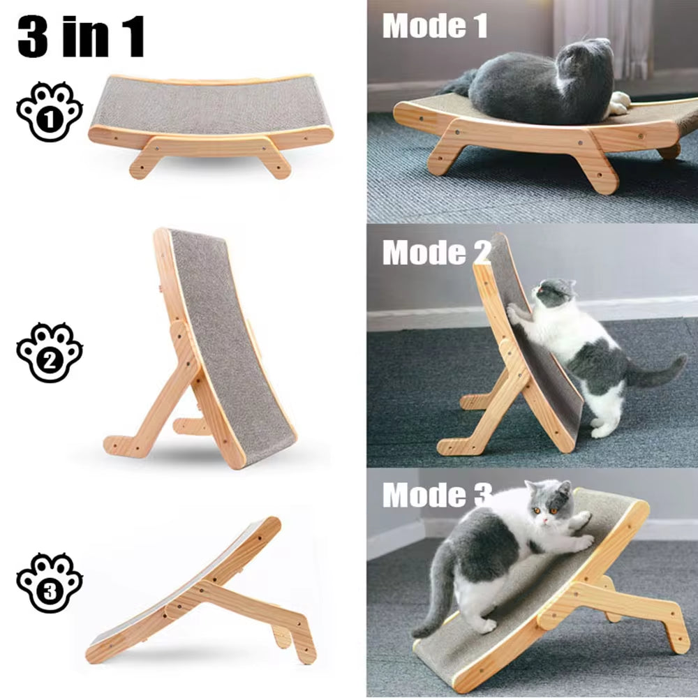 Modes of Operation Wooden 3 in 1 Cat Scratcher Detachable Lounge Bed Scratching Post for Cats