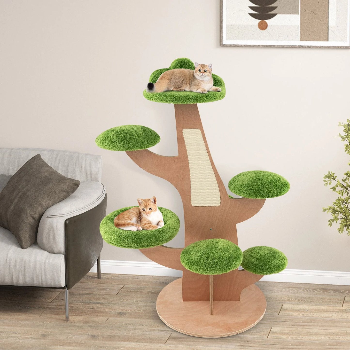 128 Cm Pine Shape Cat Tree Cute Multi-Level Cat Tower with Sisal Scratching Board