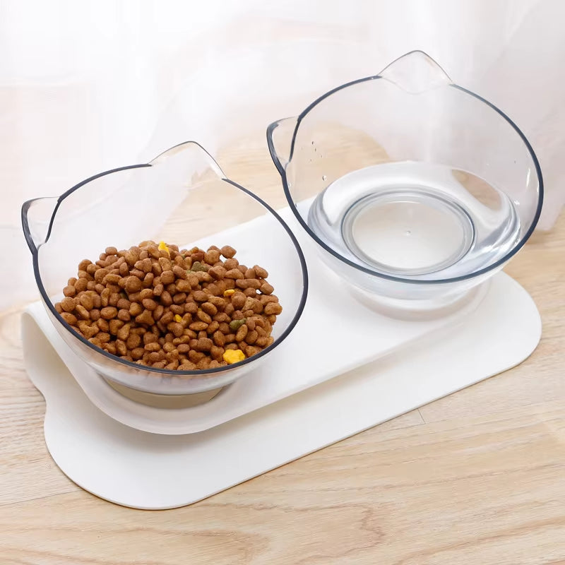 Clear Double Cat Bowl Pet Water Food Pet Bowl Inclination Stand Cats Feeder Feeding Bowl Kitten