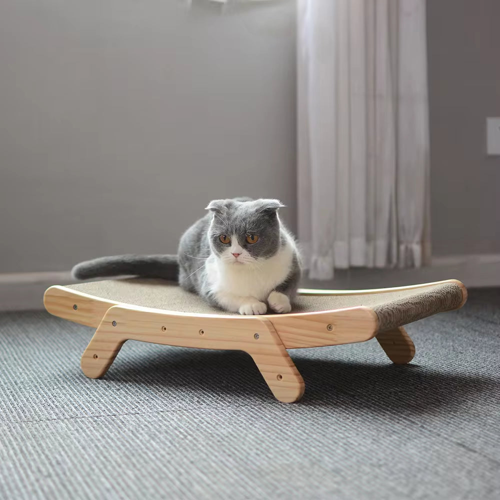Wooden 3 in 1 Cat Scratcher in Detachable Lounge Bed position Scratching Post for Cats