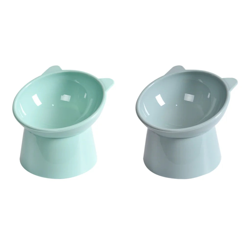 2pcs Blue & Grey Cat Food Bowl Tilted Design Elevated Ergonomic Whisker Friendly Non Slip
