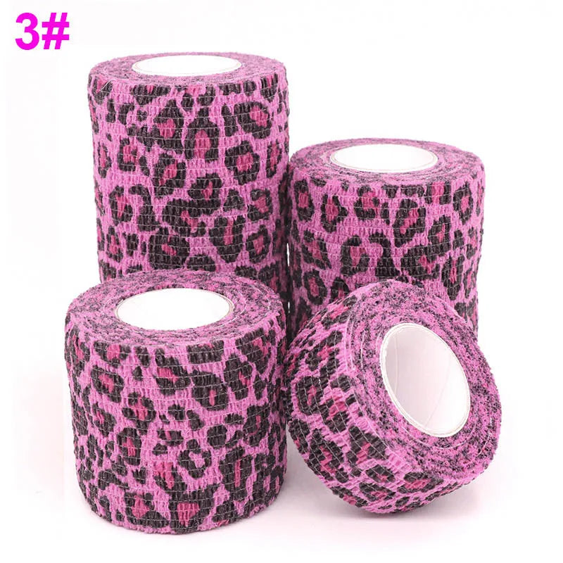 Leopard Print Pink Self-Adhesive Elastic Bandage 4.8M Colourful Wrap Tape for Pet First Aid Kit