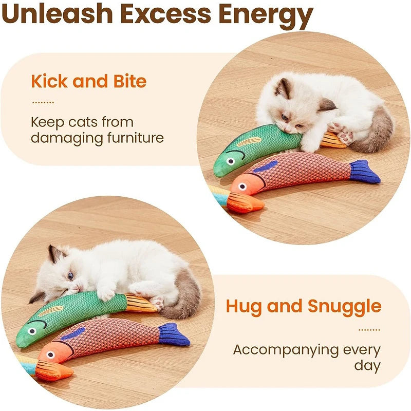 Kick & Bite, Hug & Snuggling Cat- 3D Simulation Fish Cat Toy with Catnip