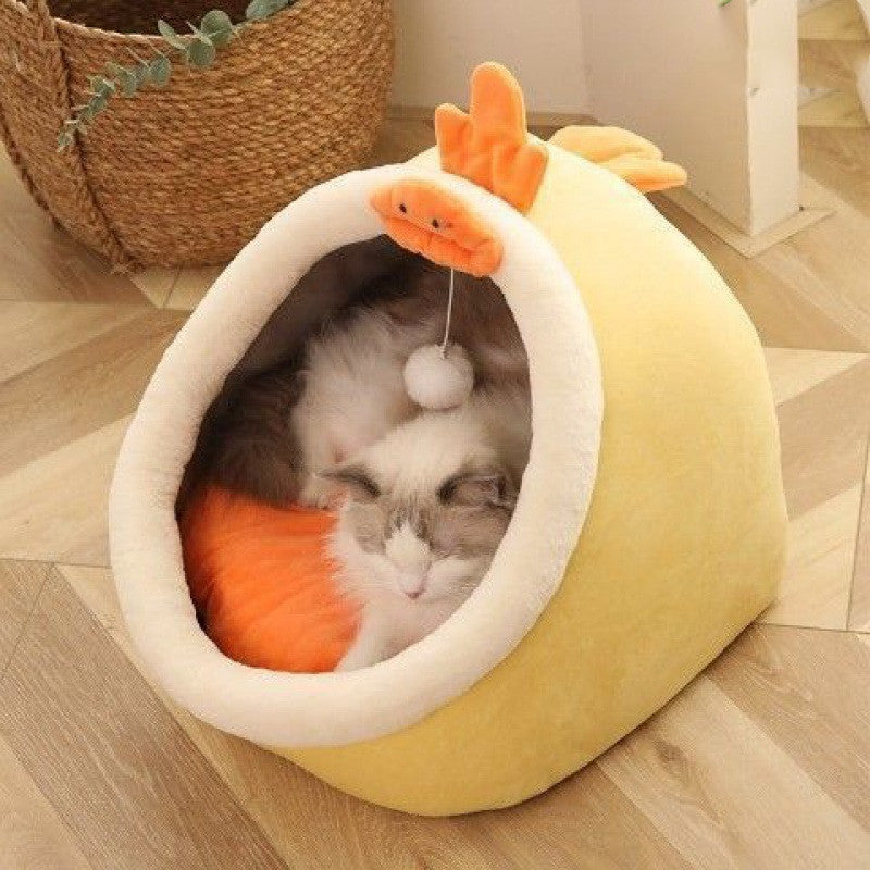 Little Chick Cat Igloo - Yellow and Orange Cosy Indoor Cat Bed