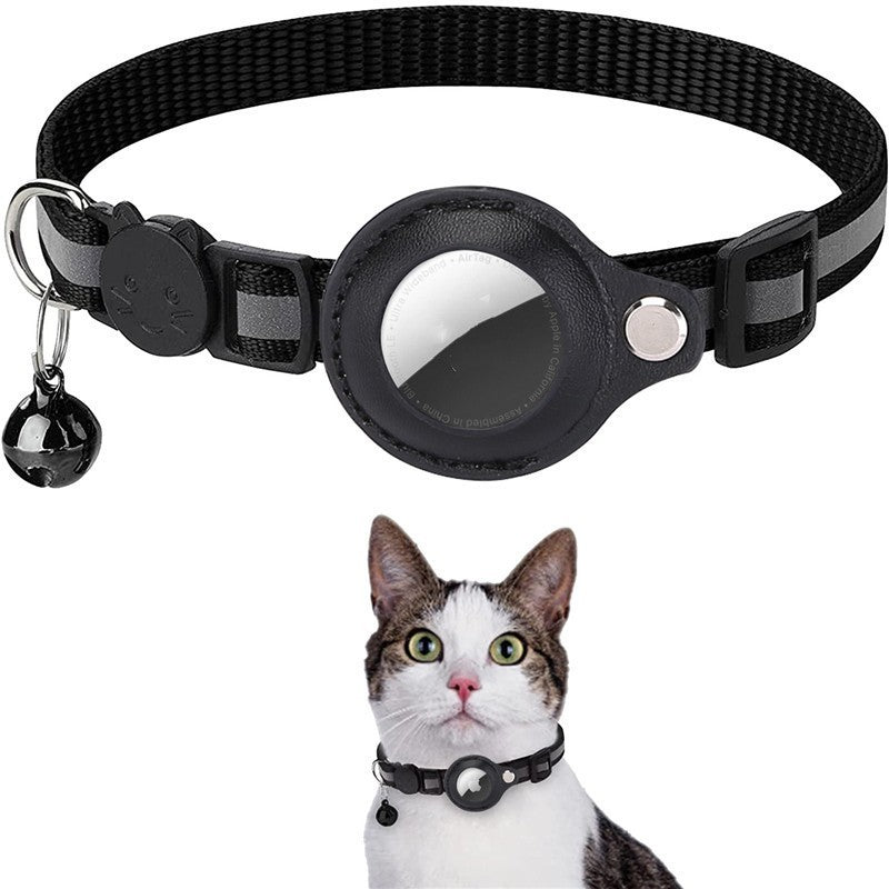 Black Reflective Cat Collar with Air Tag Holder & Bell