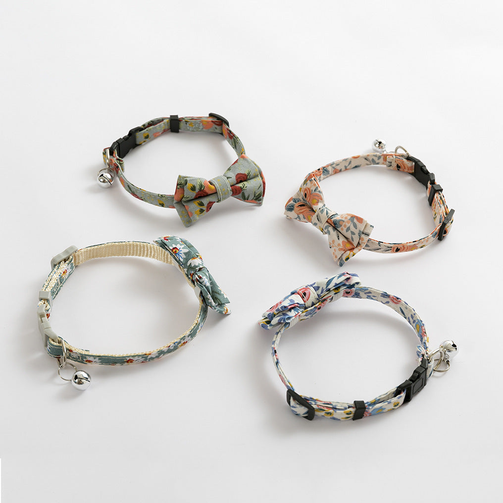 Variety of Designs Yellow with Daisies Stylish Cat Collar with Safety Buckle, Bell & Attractive Bow