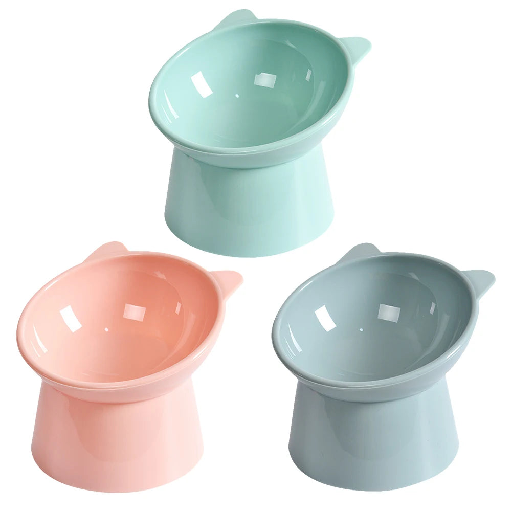 3pcs Grey, Pink & Blue Cat Food Bowl Tilted Design Elevated Ergonomic Whisker Friendly Non Slip