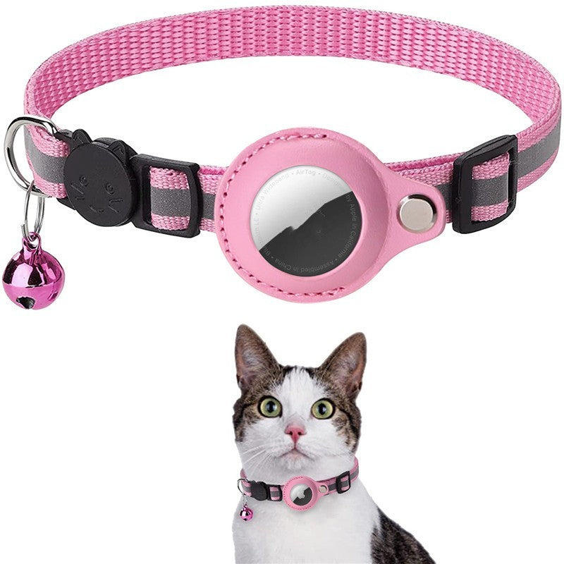 Pink Reflective Cat Collar with Air Tag Holder & Bell